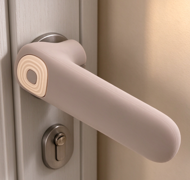 Light Brown Ribbed Silicone Door Handle Cover - Image 2