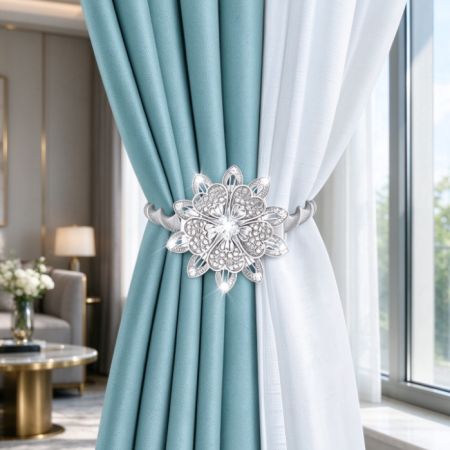 Affordable Luxury Rhinestone Flower Curtain Tieback – Sparkling Magnetic Curtain Holder