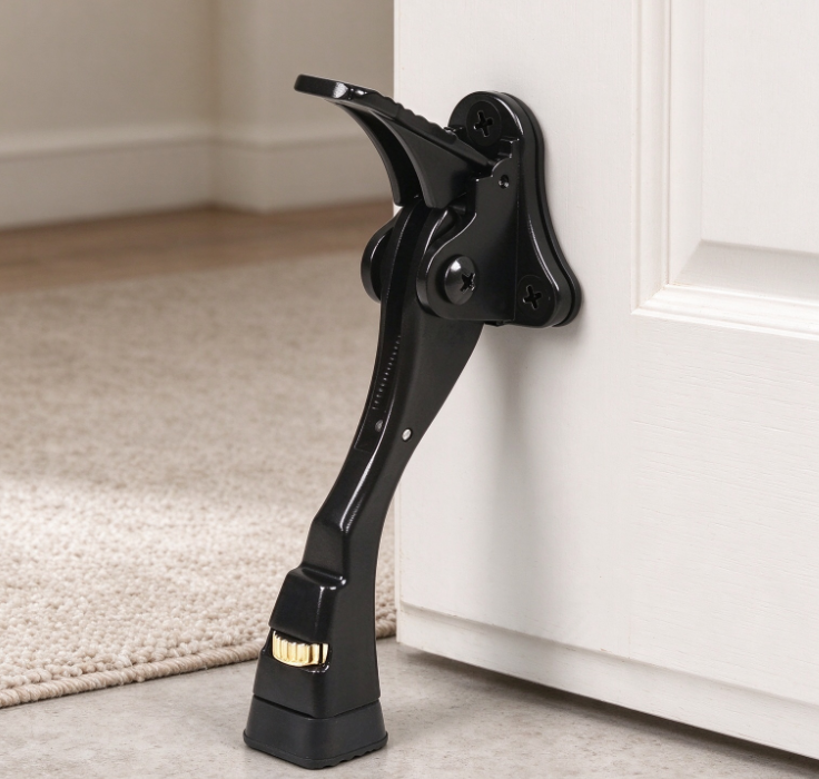 Black Foot-Operated Door Stop (Drill-Free)