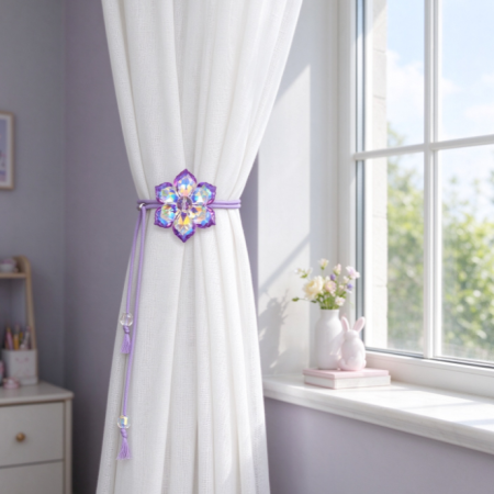 Dreamy Iridescent Crystal Flower Curtain Tie-back – Girlish-Style Elastic Tassel Tie