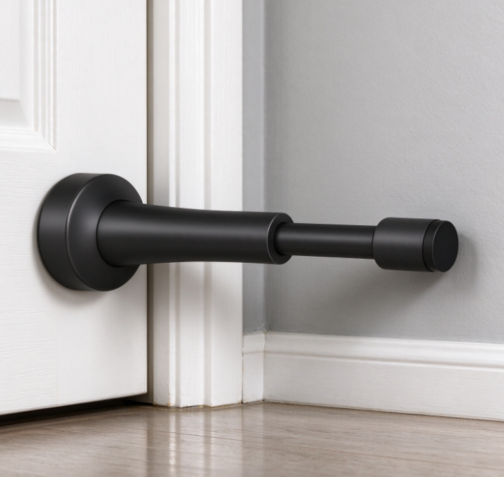 Black Extended-Arm Anti-Collision Door Stop / Wall-Mounted Door Buffer - Image 2