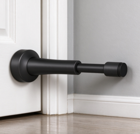 Black Extended-Arm Anti-Collision Door Stop / Wall-Mounted Door Buffer