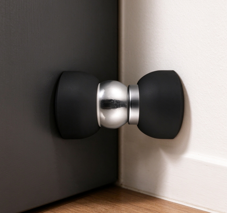 Black & Silver Dual-Ball Magnetic Door Stop – Heavy-Duty Anti-Collision Door Holder - Image 2
