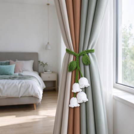 Fresh Lily-of-the-Valley Crochet Curtain Tie-back – Handmade Knitted Fabric Curtain Holder