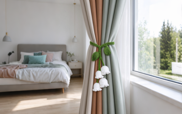 Fresh Lily-of-the-Valley Crochet Curtain Tie-back – Handmade Knitted Fabric Curtain Holder