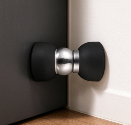 Black & Silver Dual-Ball Magnetic Door Stop – Heavy-Duty Anti-Collision Door Holder