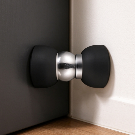 Black & Silver Dual-Ball Magnetic Door Stop – Heavy-Duty Anti-Collision Door Holder