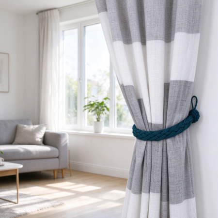 Minimalist Navy Blue Hand-Woven Cord Curtain Tieback – No-Drill Installation