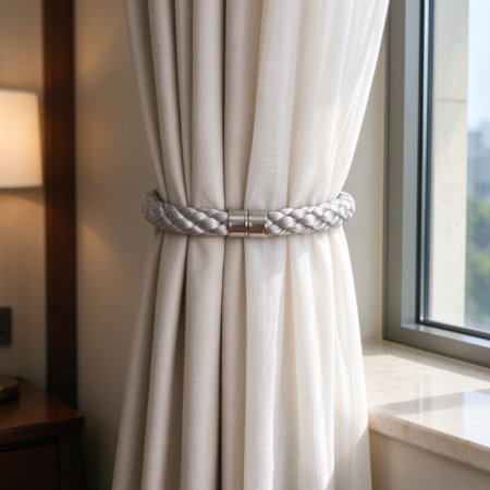 Chunky-Woven Grey Magnetic Curtain Tieback – Minimalist Modern Style