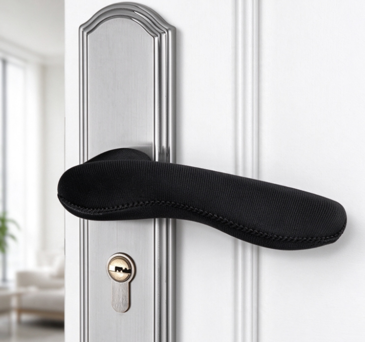Black Fabric Full-Coverage Door Handle Cover – Noise-Reducing & Anti-Collision - Image 2