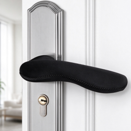 Black Fabric Full-Coverage Door Handle Cover – Noise-Reducing & Anti-Collision