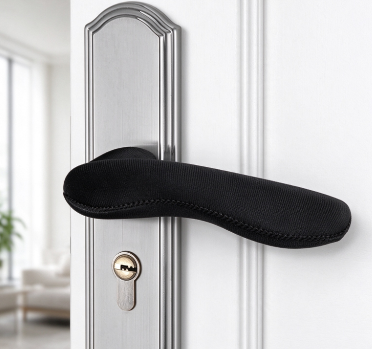 Black Fabric Full-Coverage Door Handle Cover – Noise-Reducing & Anti-Collision
