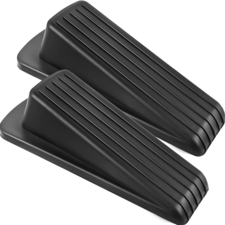 Black Non-Slip Rubber Door Wedge – Household Anti-Collision Door Stop (Pack of 2)
