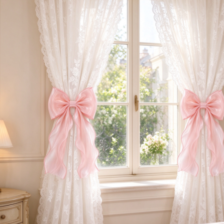Pink Satin Curtain Tie-back with Large Bow – Decorative Tie for Sheer Curtains