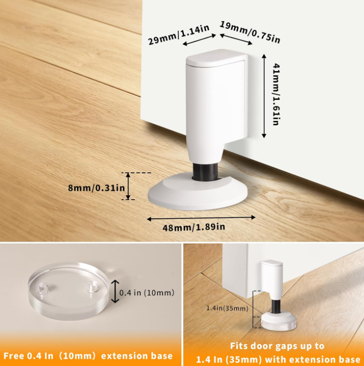 White Upright Drill-Free Door Stop – Adjustable Height & Anti-Collision Buffer - Image 2
