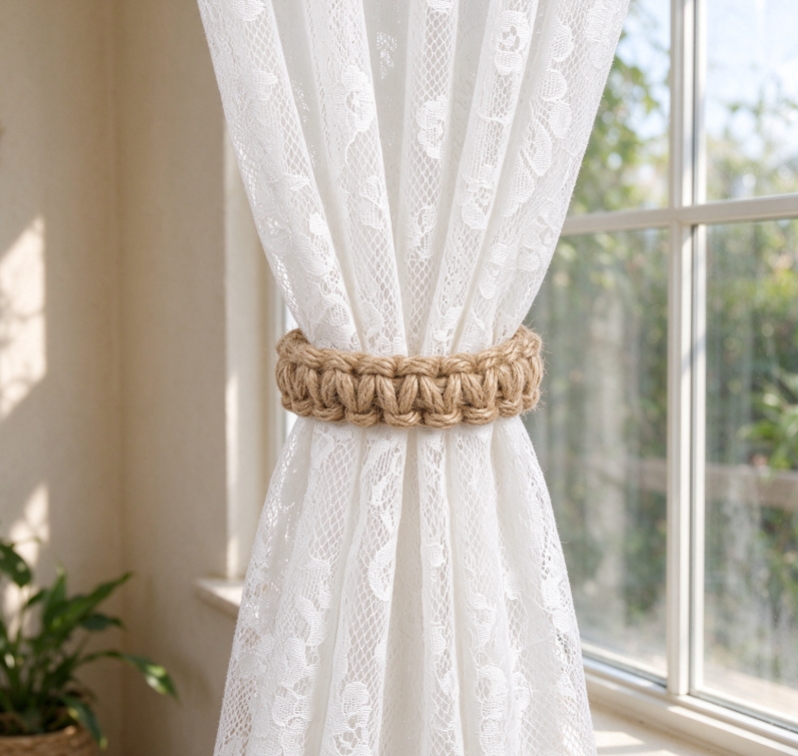 Vintage Braided Thick Jute Rope Curtain Tie-back – Minimalist Handmade Style