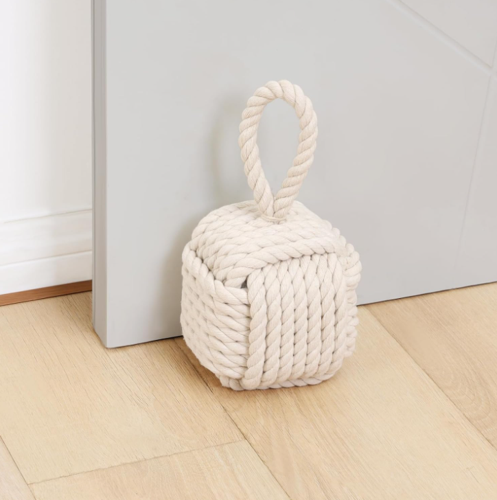 Hand-Woven Cotton Rope Cube Doorstop – Weighted Floor-Standing, No-Drill Design - Image 2