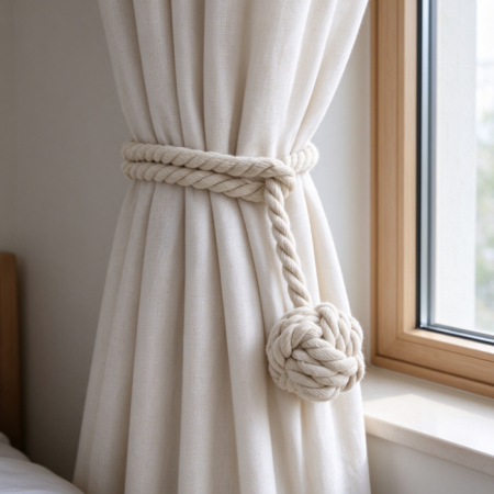 Off-White Cotton Rope Knot Curtain Tie-Back – Hand-Knotted Decorative Tie