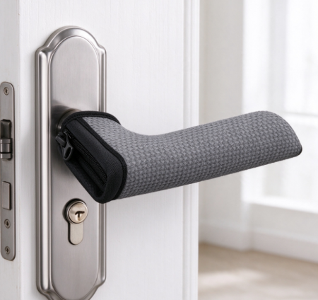 Grey Knitted Door Handle Cover with Zipper