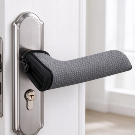 Grey Knitted Door Handle Cover with Zipper