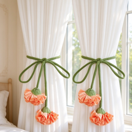 Green Bow and Floral Curtain Tieback – Sweet Fabric Curtain Accessory