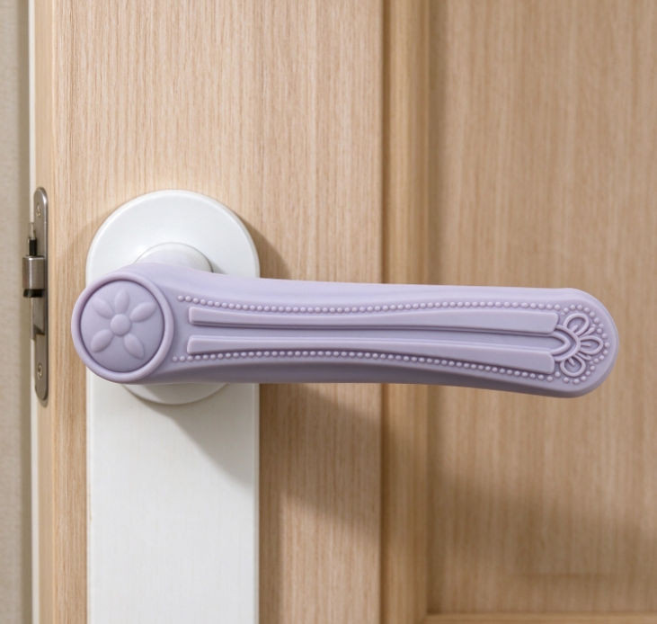 Light Purple Embossed Silicone Door Handle Cover
