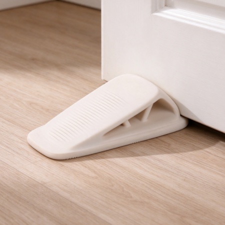 White Cutout Rubber Door Stop – Non-Slip, Silent, Drill-Free Wedge