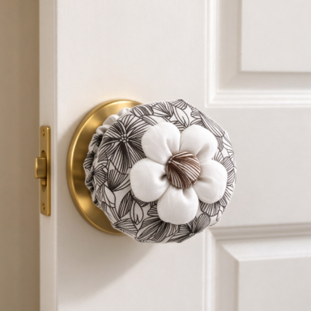 Floral Fabric Door Knob Cover with 3D Flower Accent