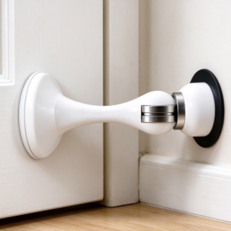 White Drill-Free Magnetic Door Stop – Strong Magnetic Anti-Collision Stopper
